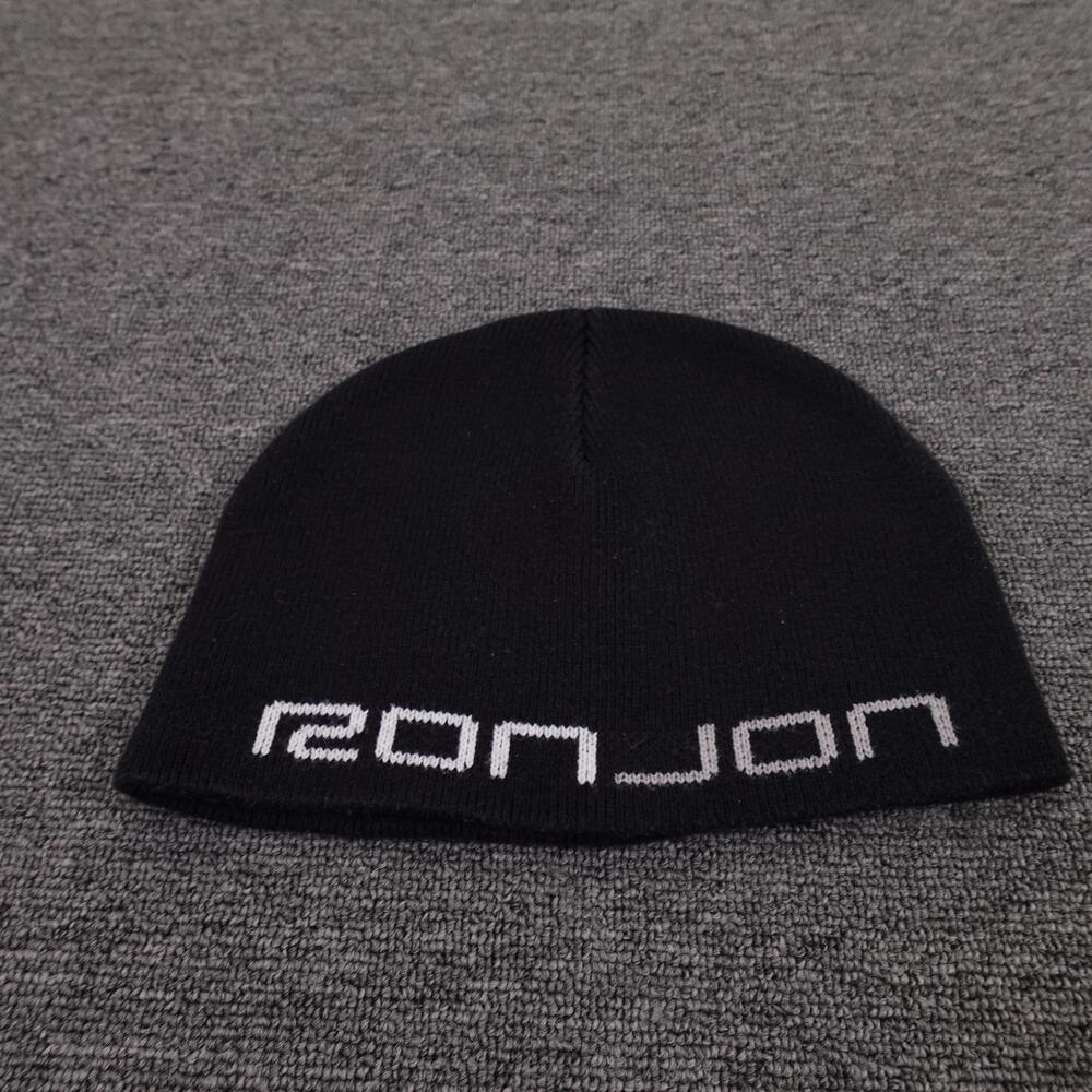 Vintage Ron Jon Surf Shop Hat Beanie Fitted Mens One Size Black Knit Logo Y2K